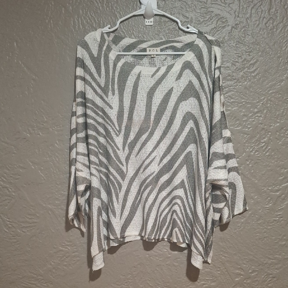 POL Women's Zebra Pattern Sweater - Gray and White Size S
